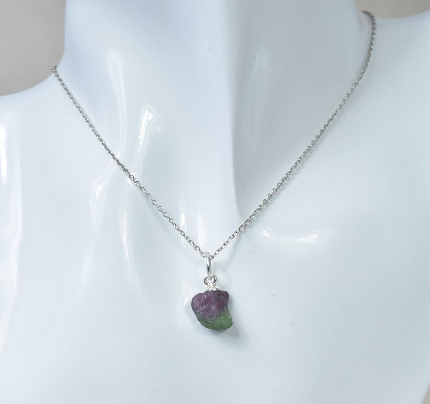 925 Solid Sterling Silver Rough Simulated Ruby Zoisite Chain Pendant
