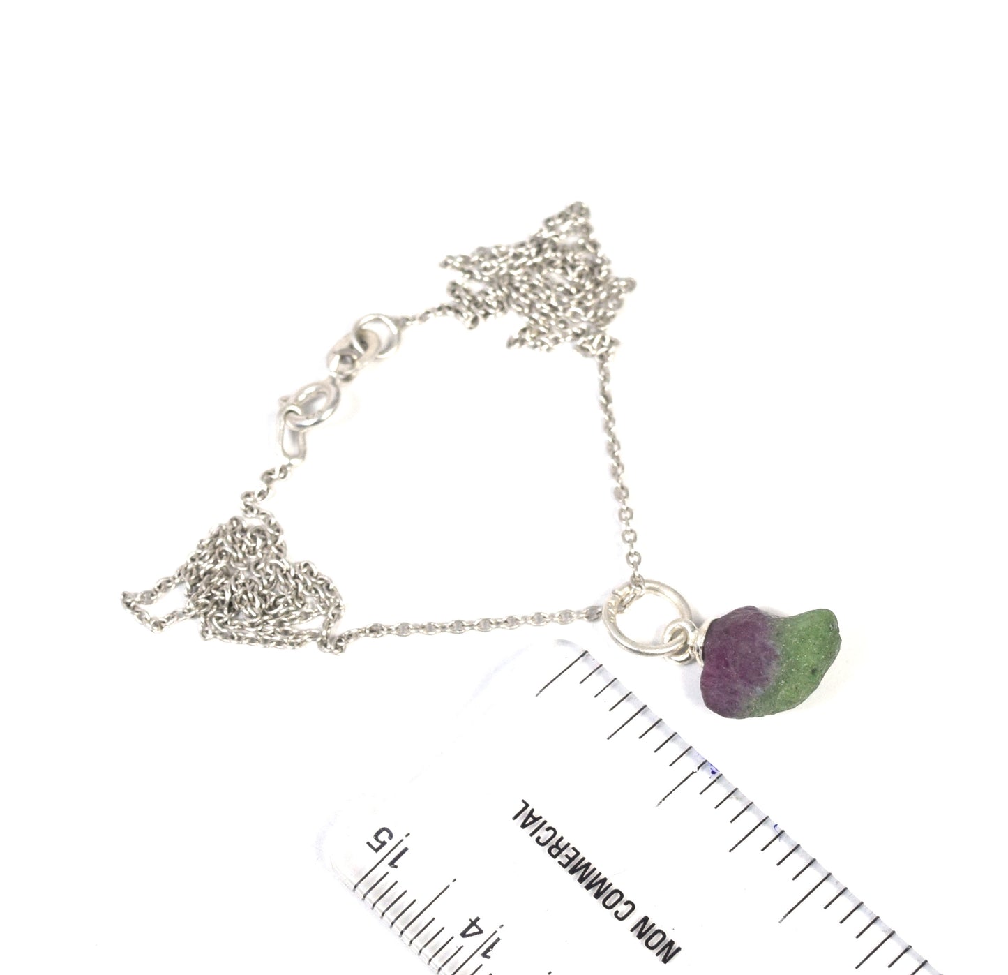 925 Solid Sterling Silver Rough Simulated Ruby Zoisite Chain Pendant