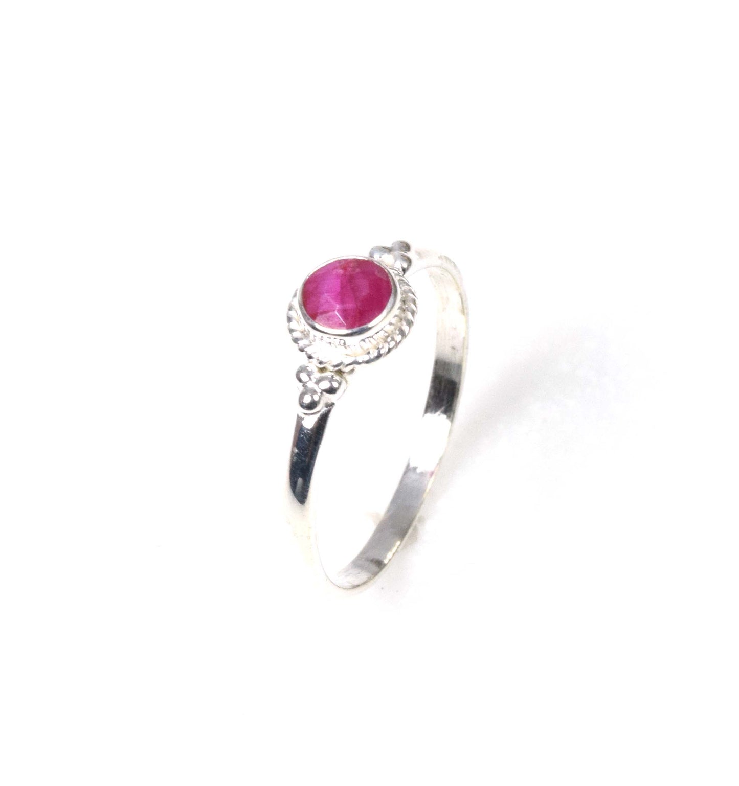 925 Solid Sterling Silver Faceted Simulated Ruby Ring-6 US