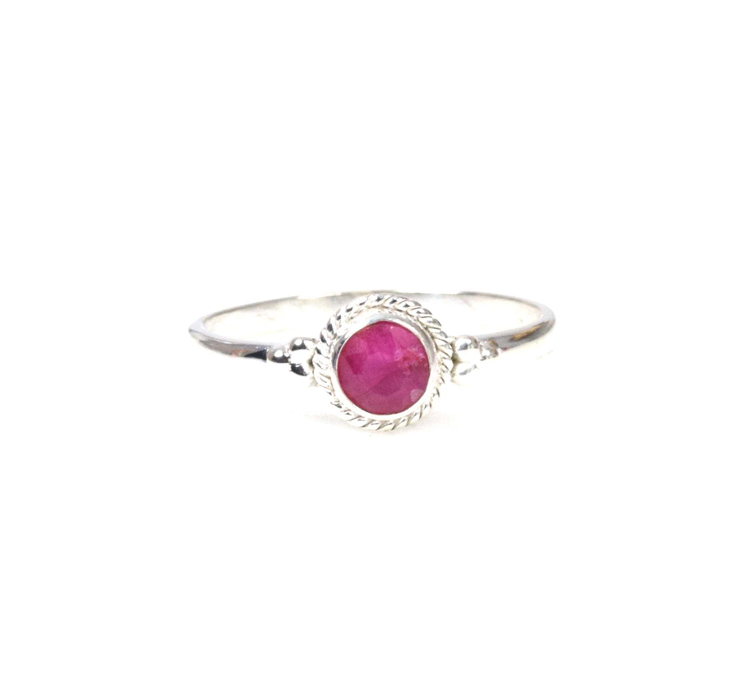 925 Solid Sterling Silver Faceted Simulated Ruby Ring-6 US