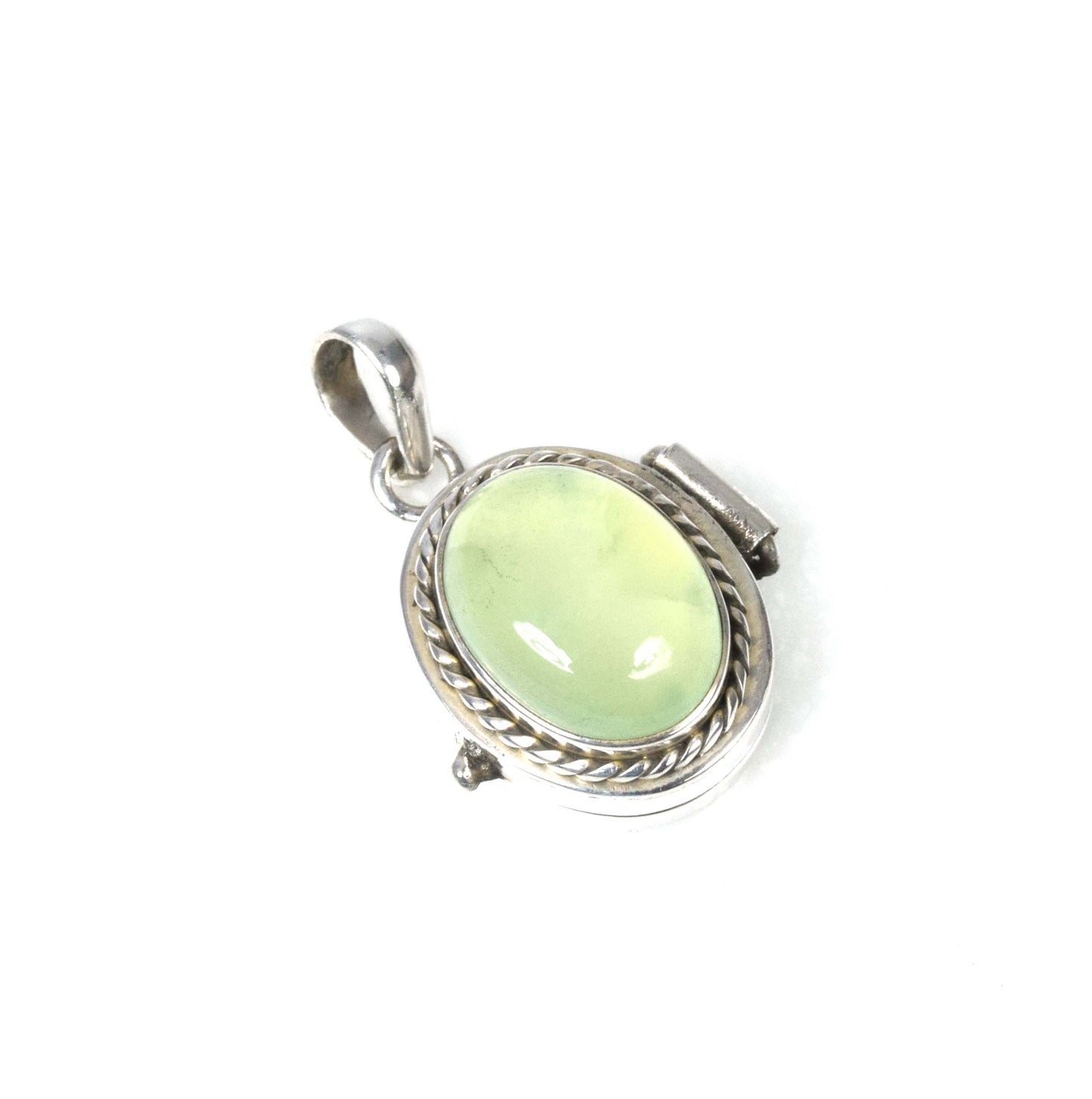 925 Solid Sterling Silver Green Prehnite Poison Pendant-1.2 Inch