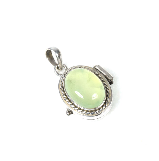 925 Solid Sterling Silver Green Prehnite Poison Pendant-1.2 Inch