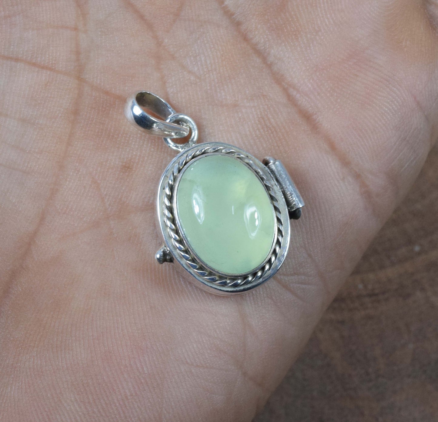 925 Solid Sterling Silver Green Prehnite Poison Pendant-1.2 Inch