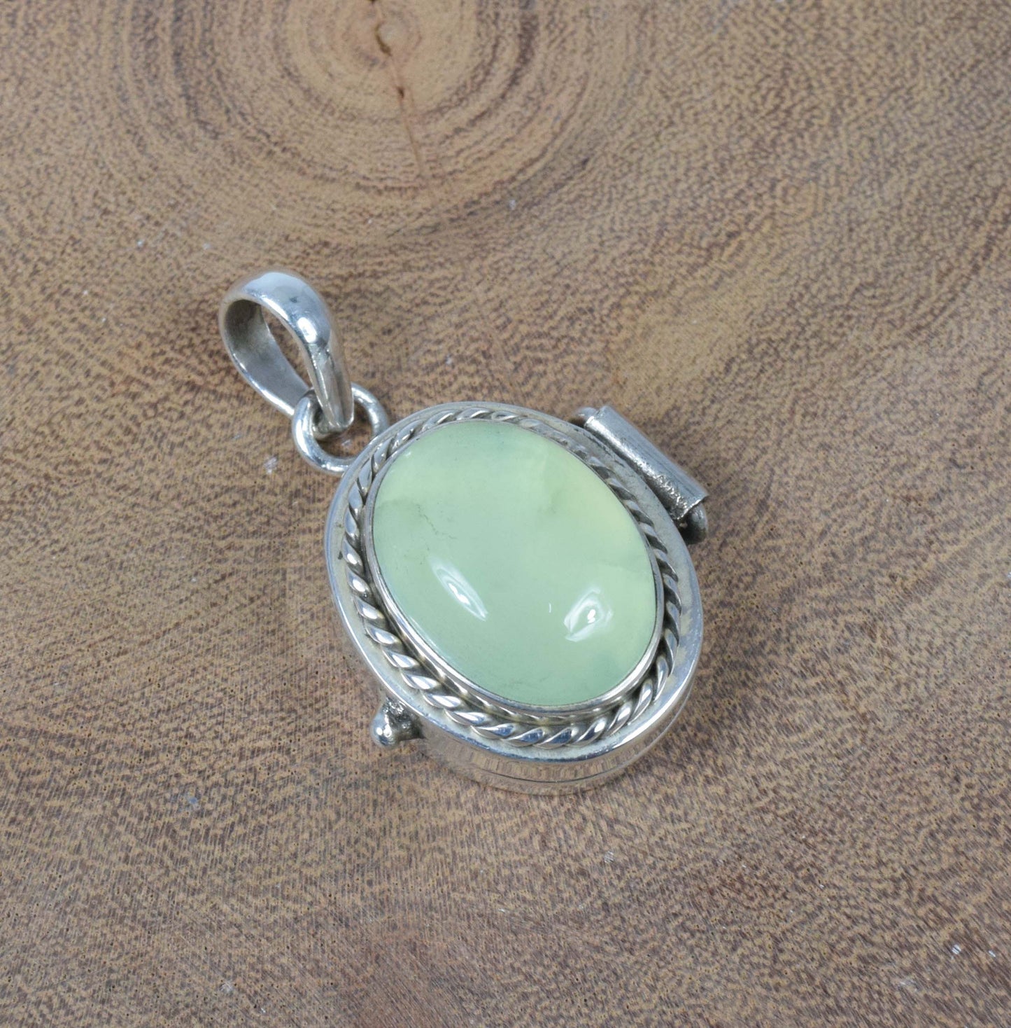 925 Solid Sterling Silver Green Prehnite Poison Pendant-1.2 Inch