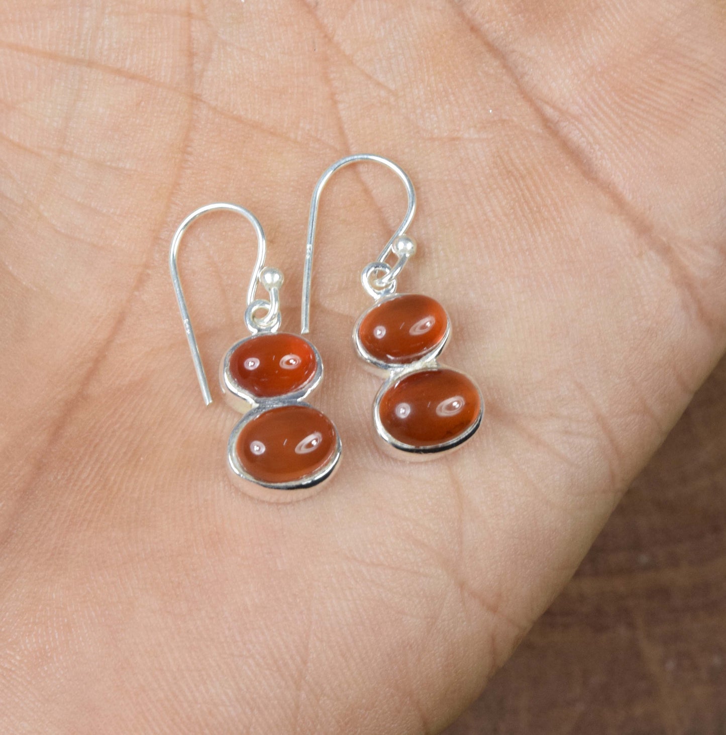 925 Solid Sterling Silver Red Carnelian Hook Earring-1 Inch