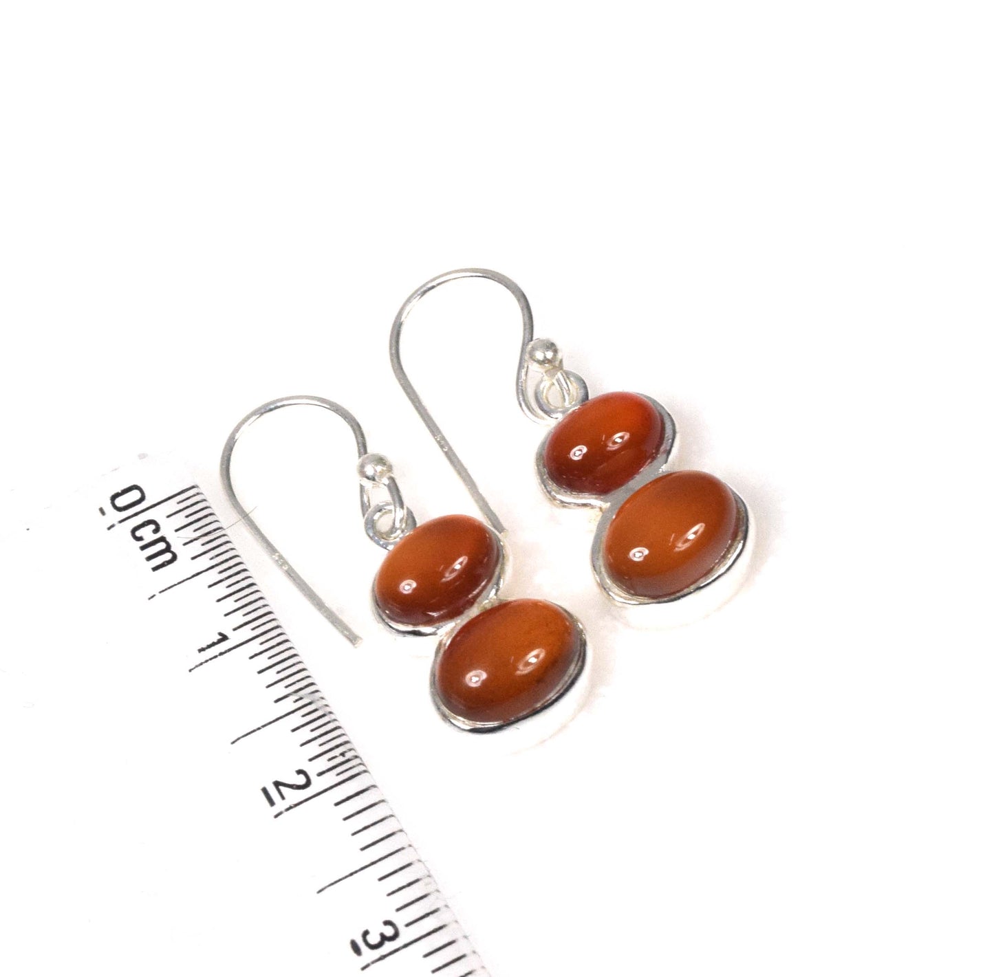 925 Solid Sterling Silver Red Carnelian Hook Earring-1 Inch