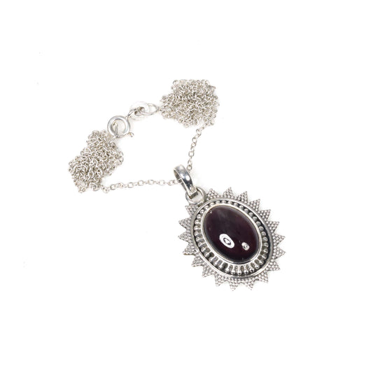 925 Solid Sterling Silver Red Garnet Chain Pendant-19.2 Inch