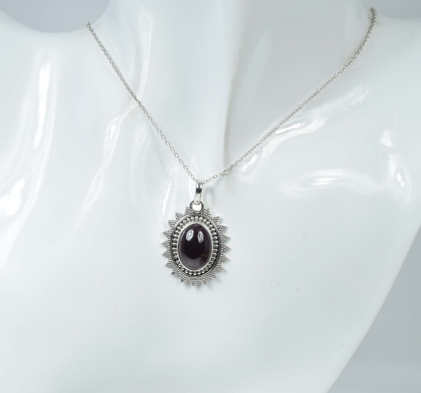 925 Solid Sterling Silver Red Garnet Chain Pendant-19.2 Inch
