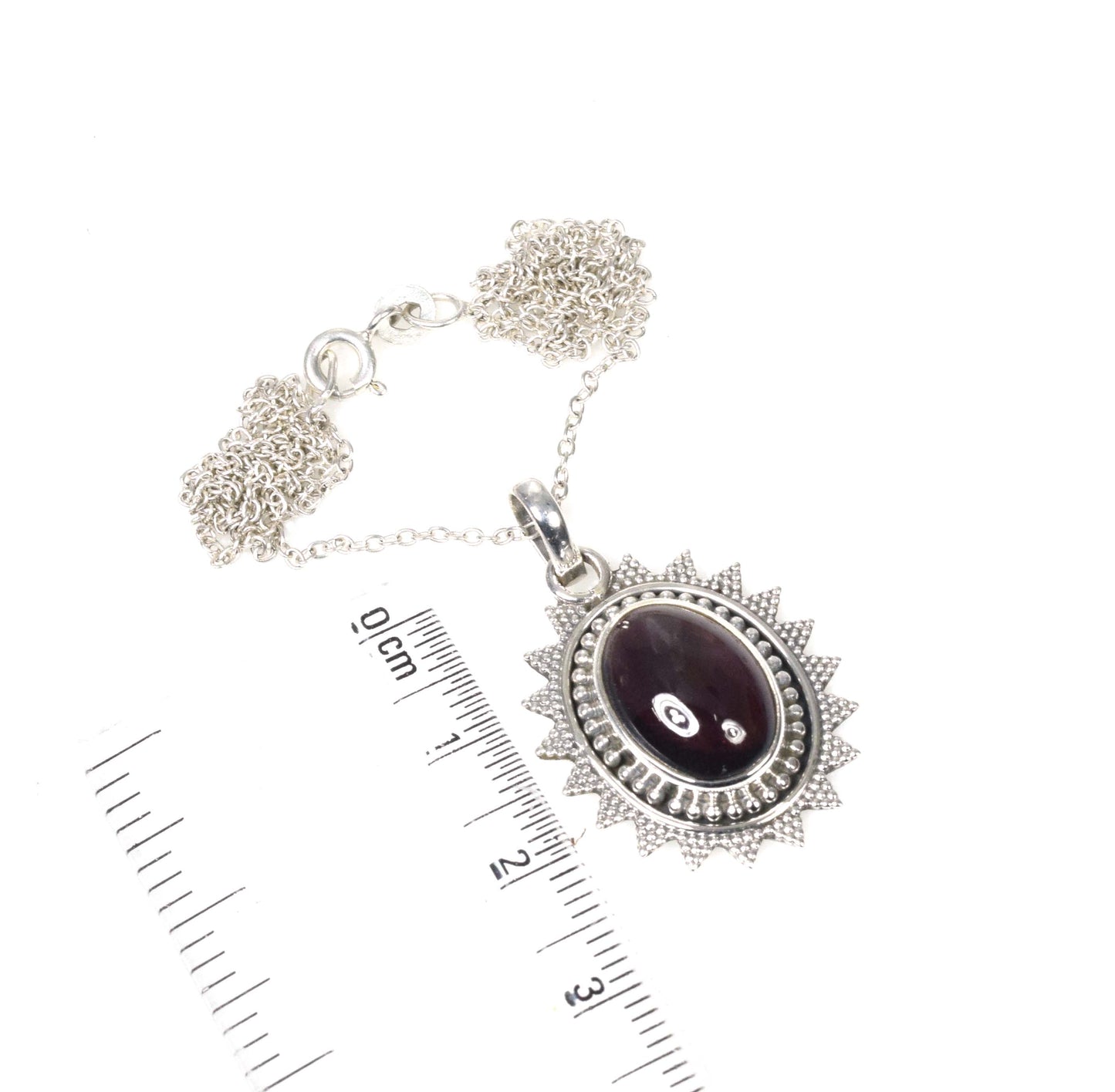 925 Solid Sterling Silver Red Garnet Chain Pendant-19.2 Inch