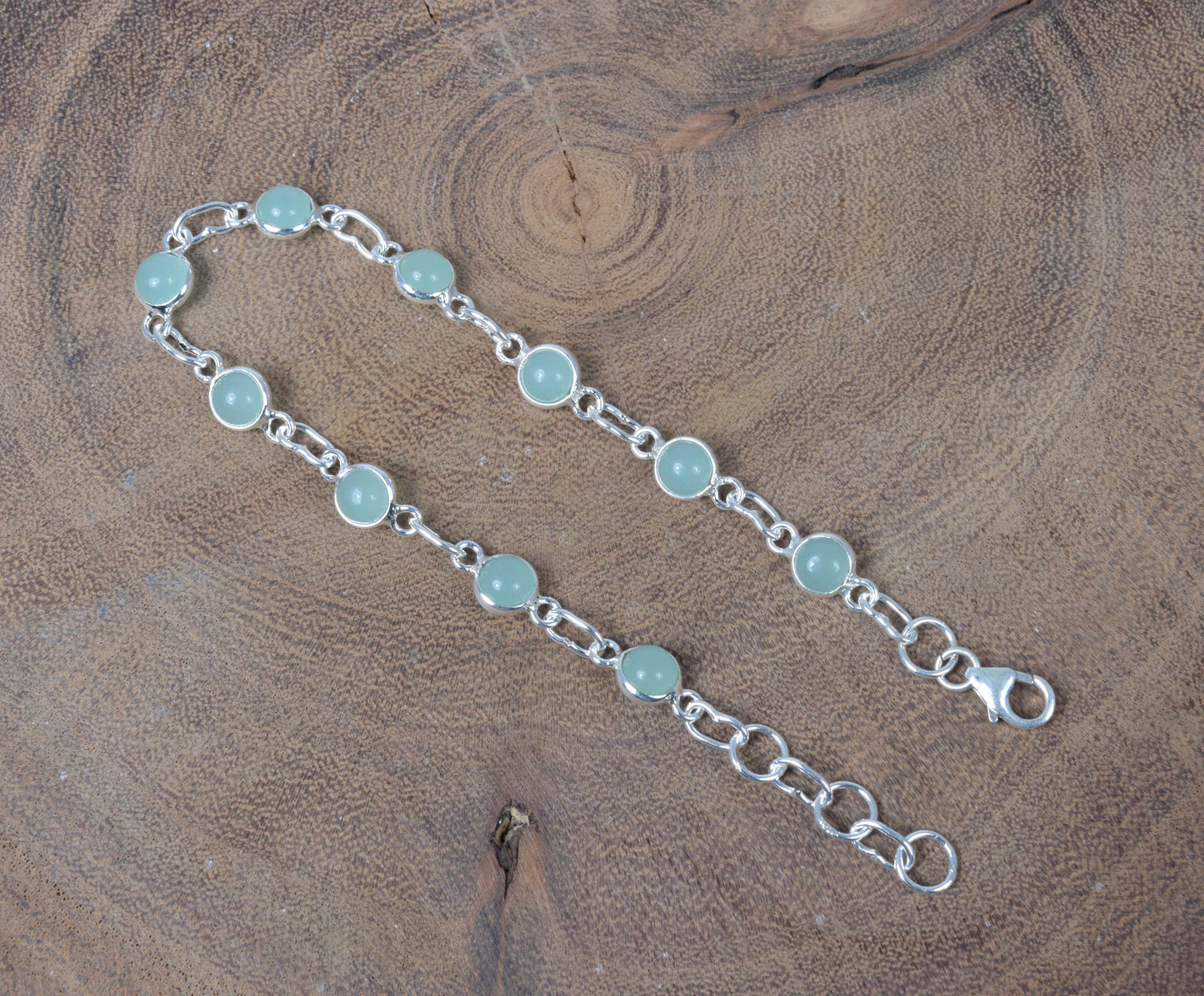 925 Solid Sterling Silver Aqua Chalcedony HANDMADE BRACELET-7.5 Inch