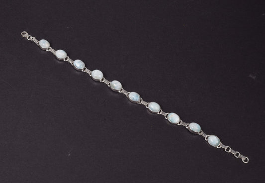 925 Solid Sterling Silver Blue Larimar HANDMADE BRACELET-8.2 Inch