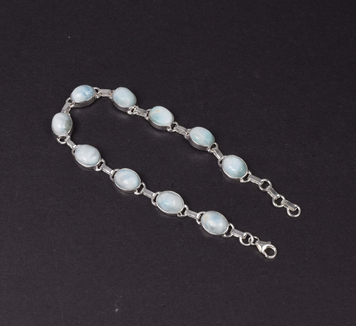 925 Solid Sterling Silver Blue Larimar HANDMADE BRACELET-8.2 Inch