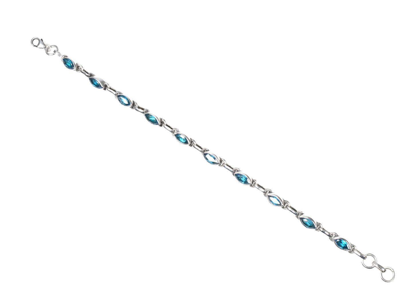 925 Solid Sterling Silver Faceted Blue Topaz HANDMADE BRACELET-8 Inch