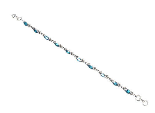 925 Solid Sterling Silver Faceted Blue Topaz HANDMADE BRACELET-8 Inch