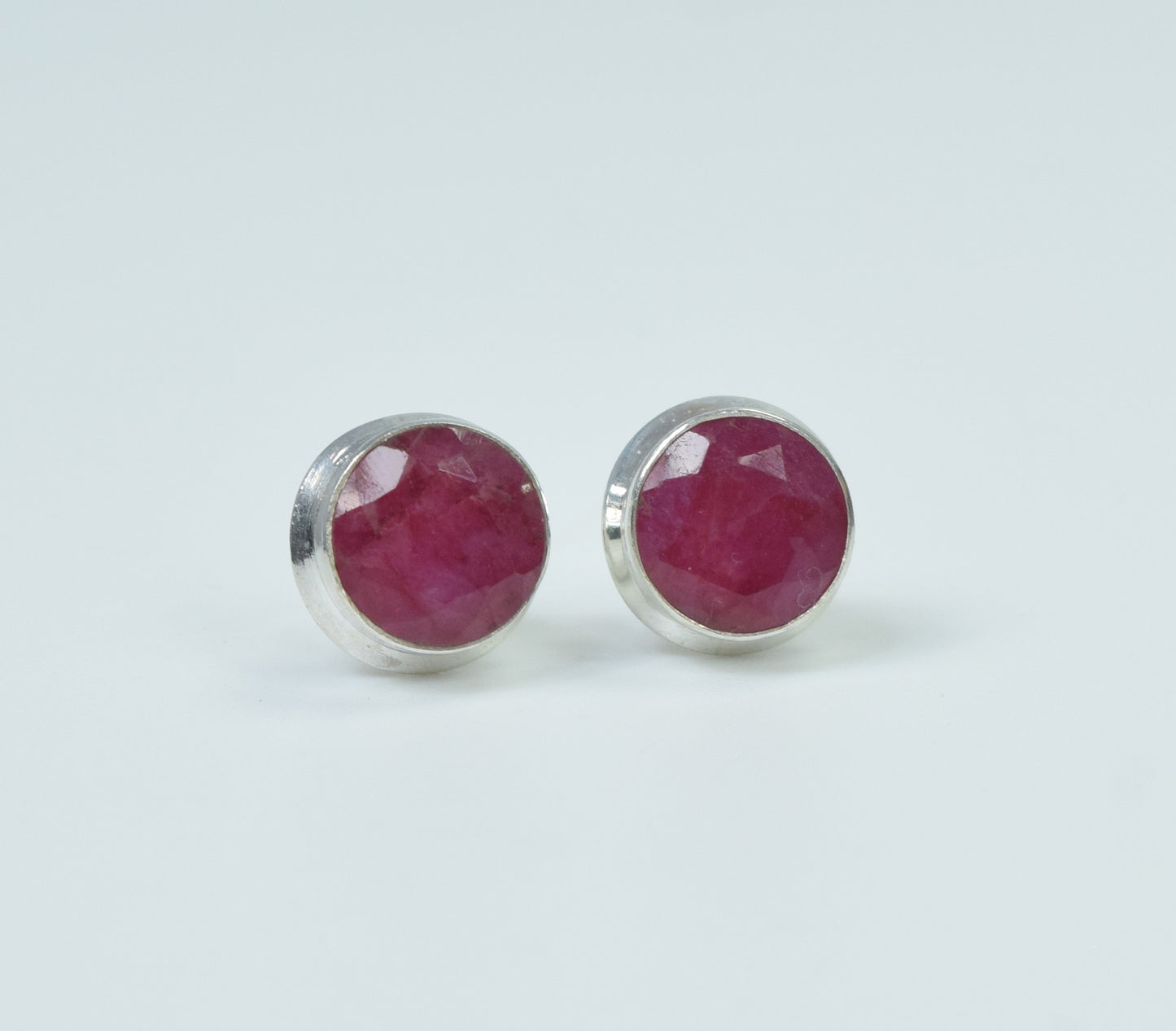 925 Solid Sterling Silver Faceted Simulated Ruby Stud Earring