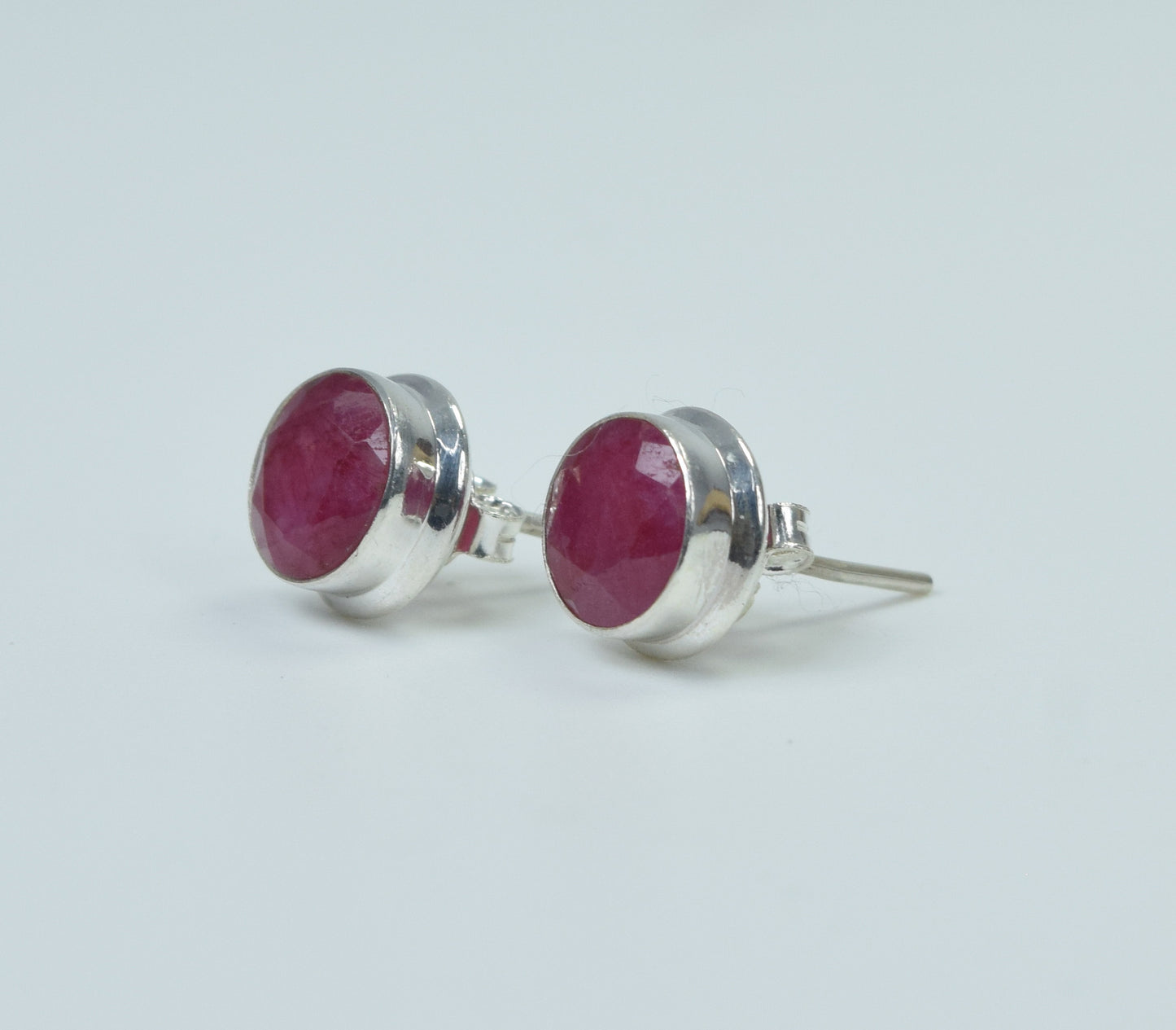 925 Solid Sterling Silver Faceted Simulated Ruby Stud Earring