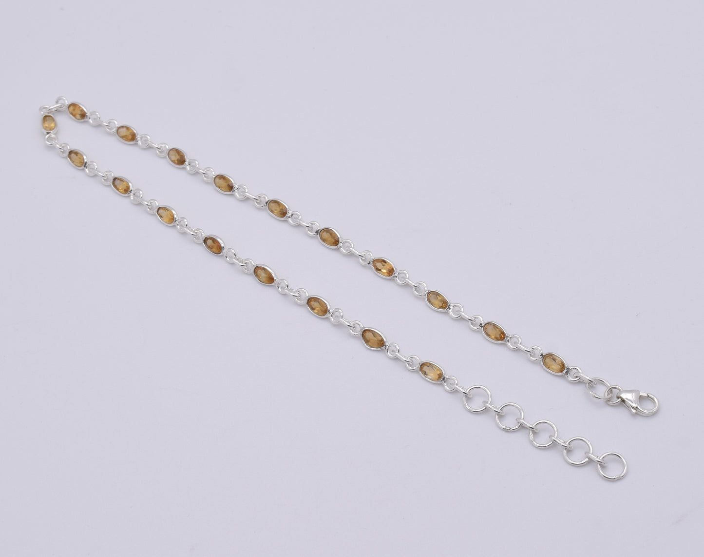 925 Solid Sterling Silver Faceted Yellow Citrine Anklet-12 Inch