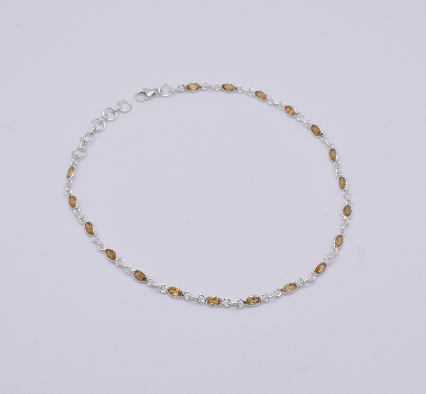 925 Solid Sterling Silver Faceted Yellow Citrine Anklet-12 Inch
