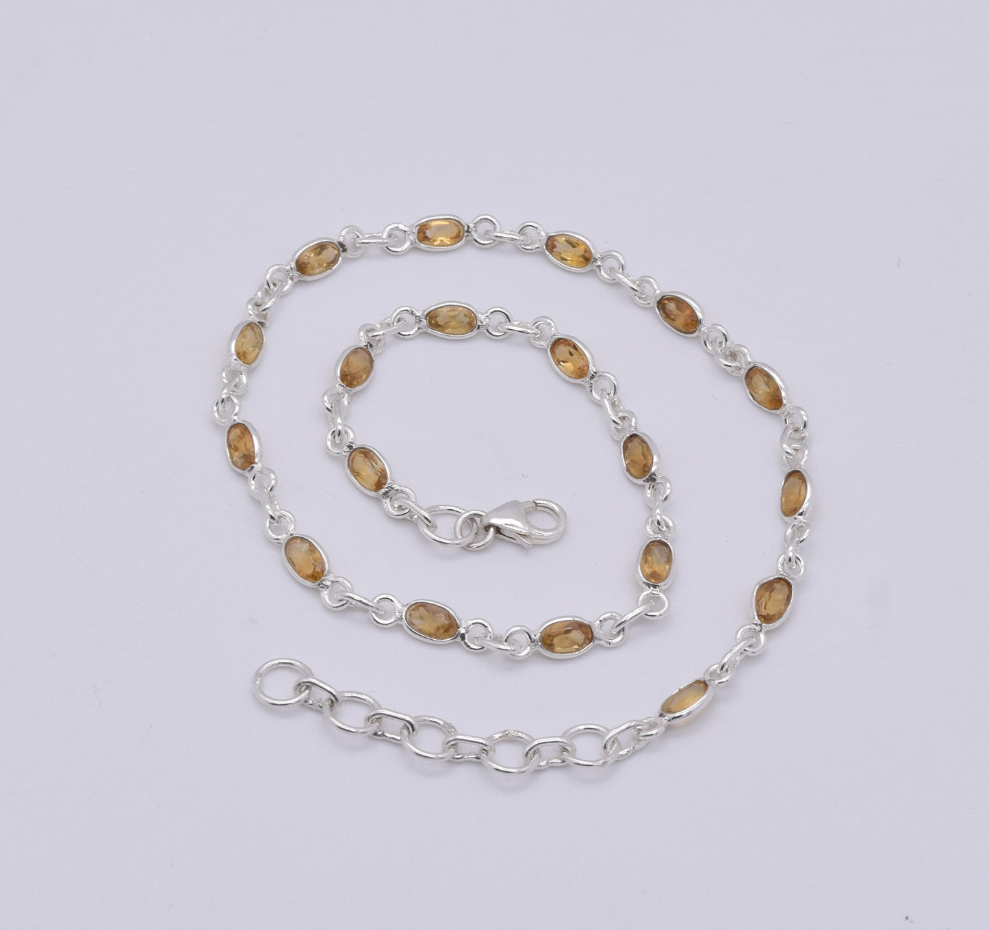 925 Solid Sterling Silver Faceted Yellow Citrine Anklet-12 Inch