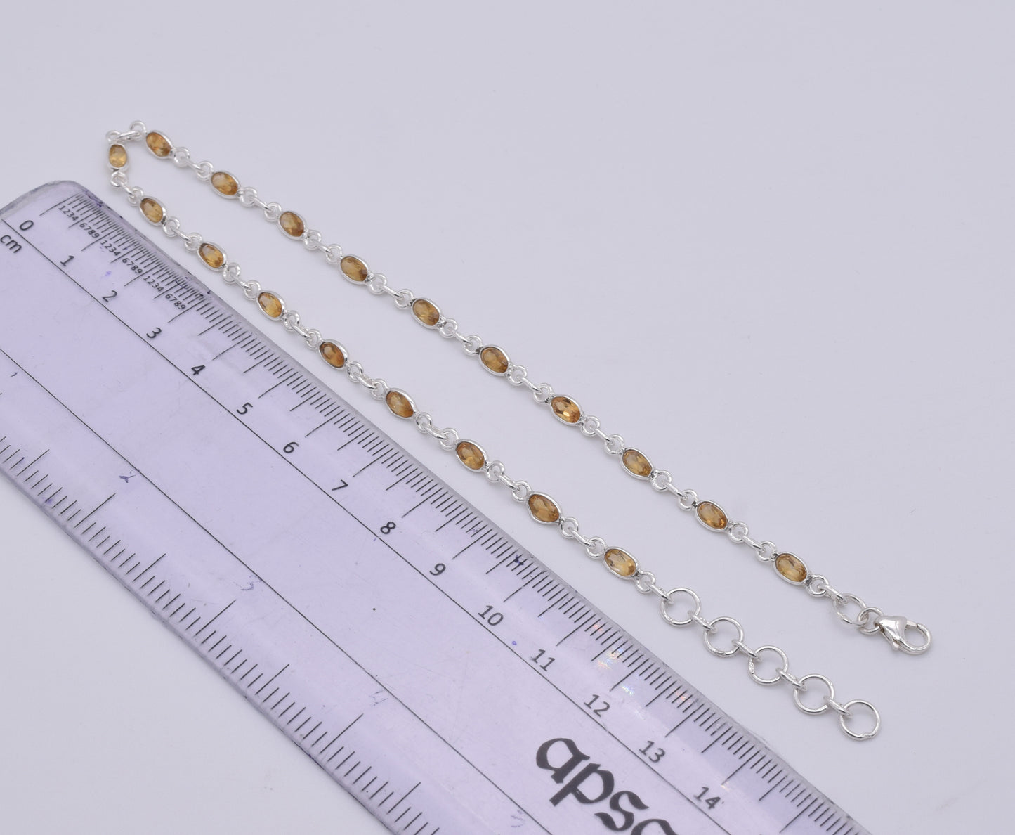 925 Solid Sterling Silver Faceted Yellow Citrine Anklet-12 Inch