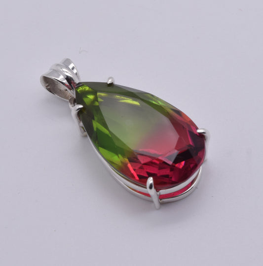 925 Solid Sterling Silver Cut Watermelon Quartz Pendant-1.5 Inch