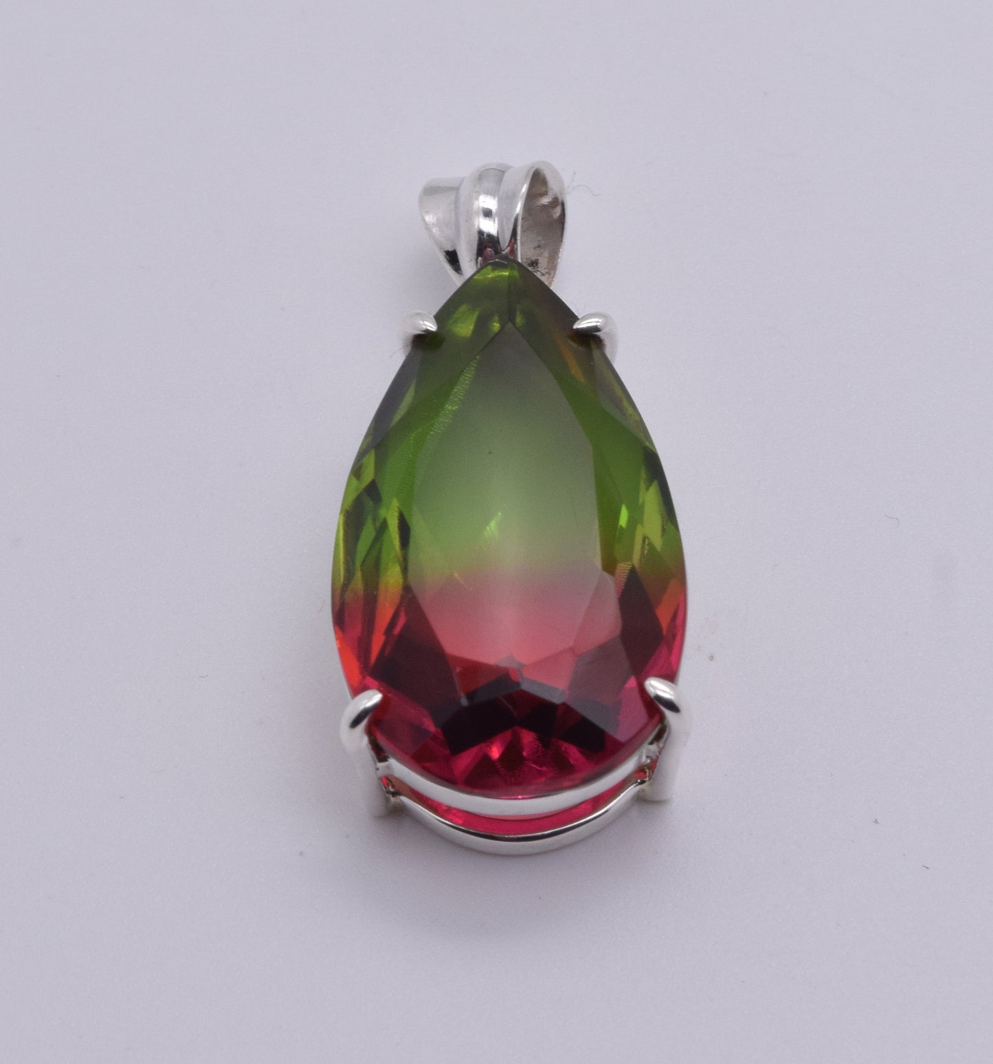 925 Solid Sterling Silver Cut Watermelon Quartz Pendant-1.5 Inch