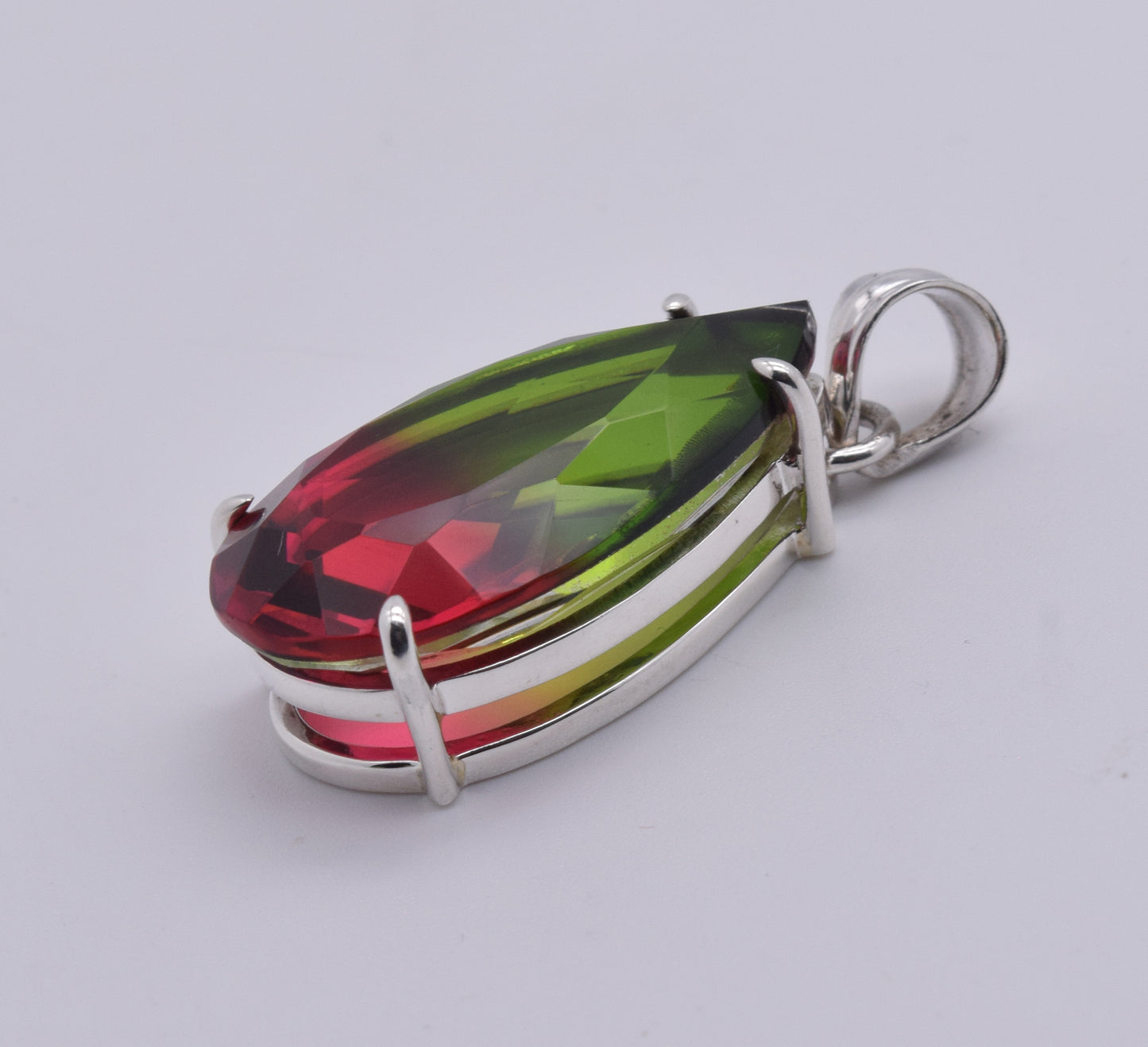 925 Solid Sterling Silver Cut Watermelon Quartz Pendant-1.5 Inch