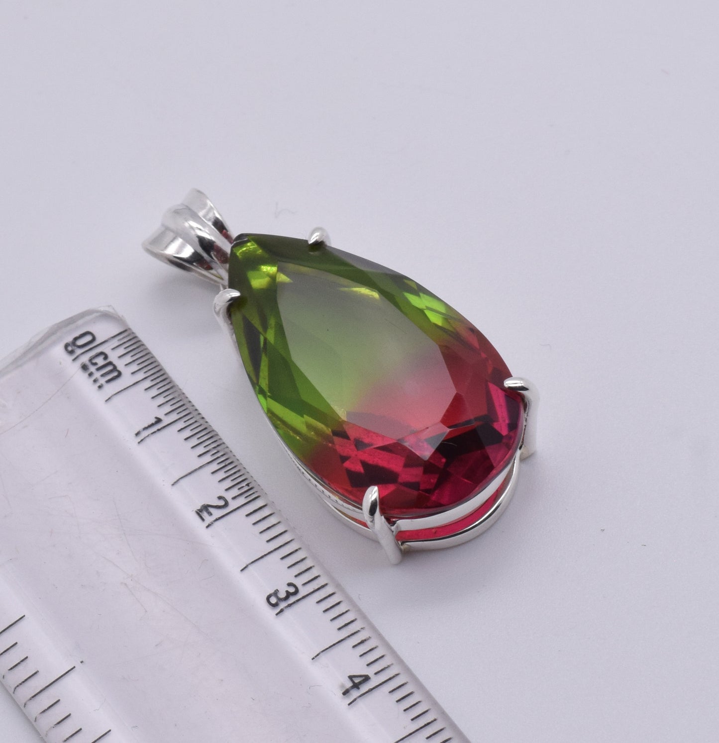 925 Solid Sterling Silver Cut Watermelon Quartz Pendant-1.5 Inch