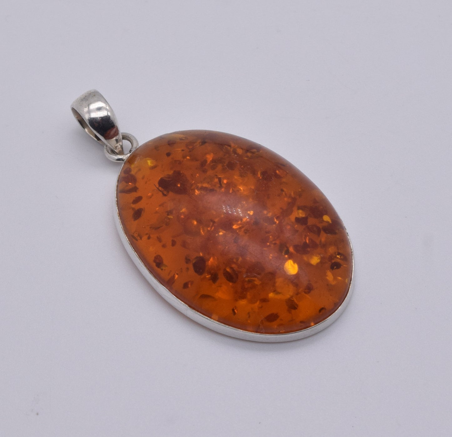 925 Solid Sterling Silver Lab Yellow Amber Pendant-1.8 Inch