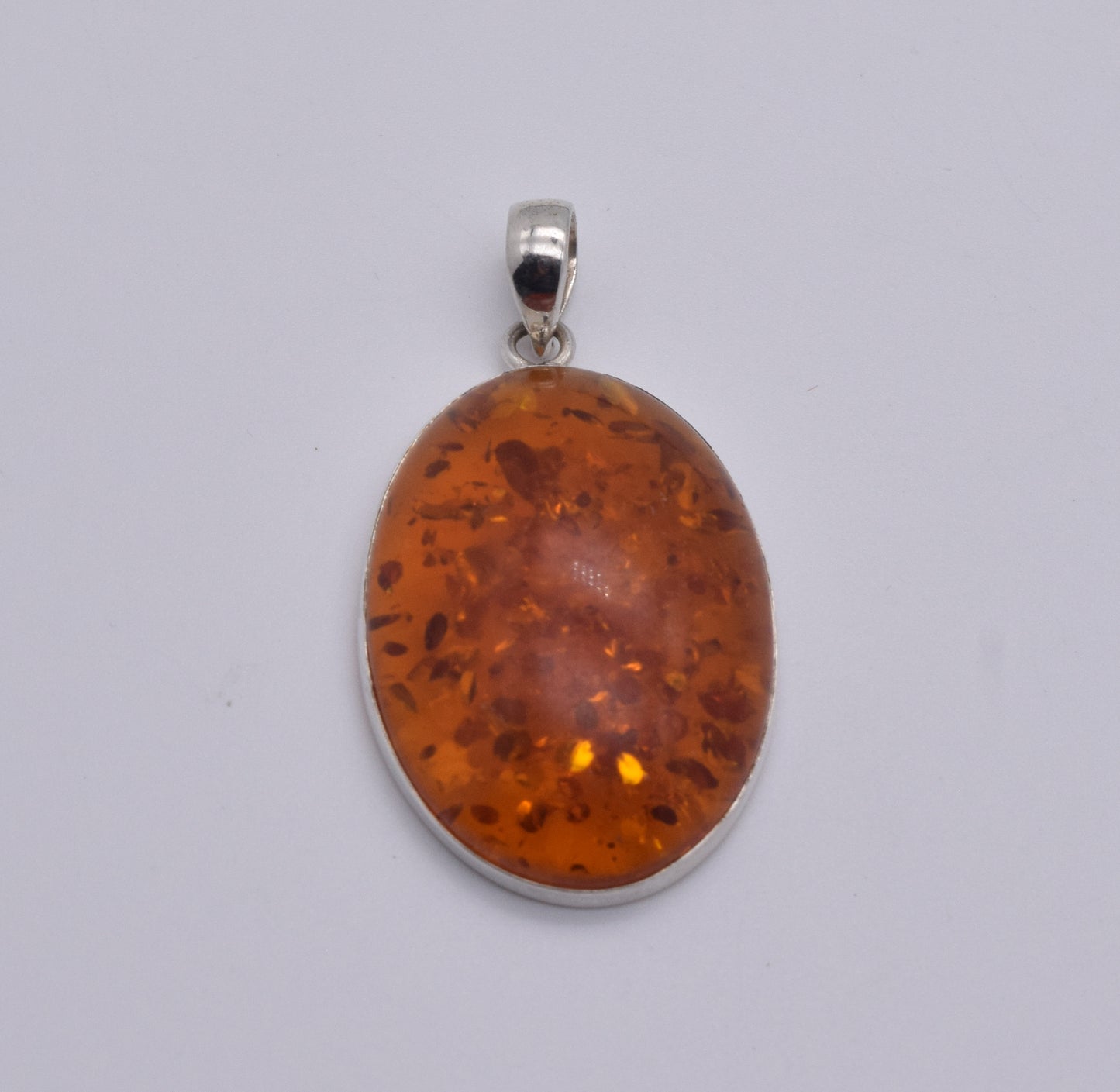 925 Solid Sterling Silver Lab Yellow Amber Pendant-1.8 Inch