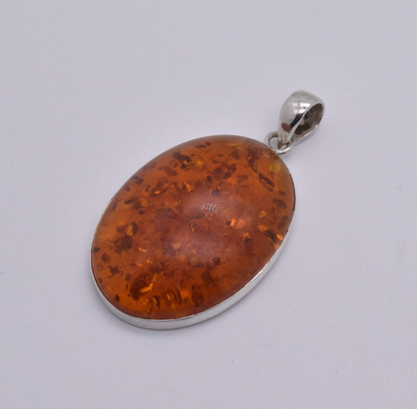 925 Solid Sterling Silver Lab Yellow Amber Pendant-1.8 Inch