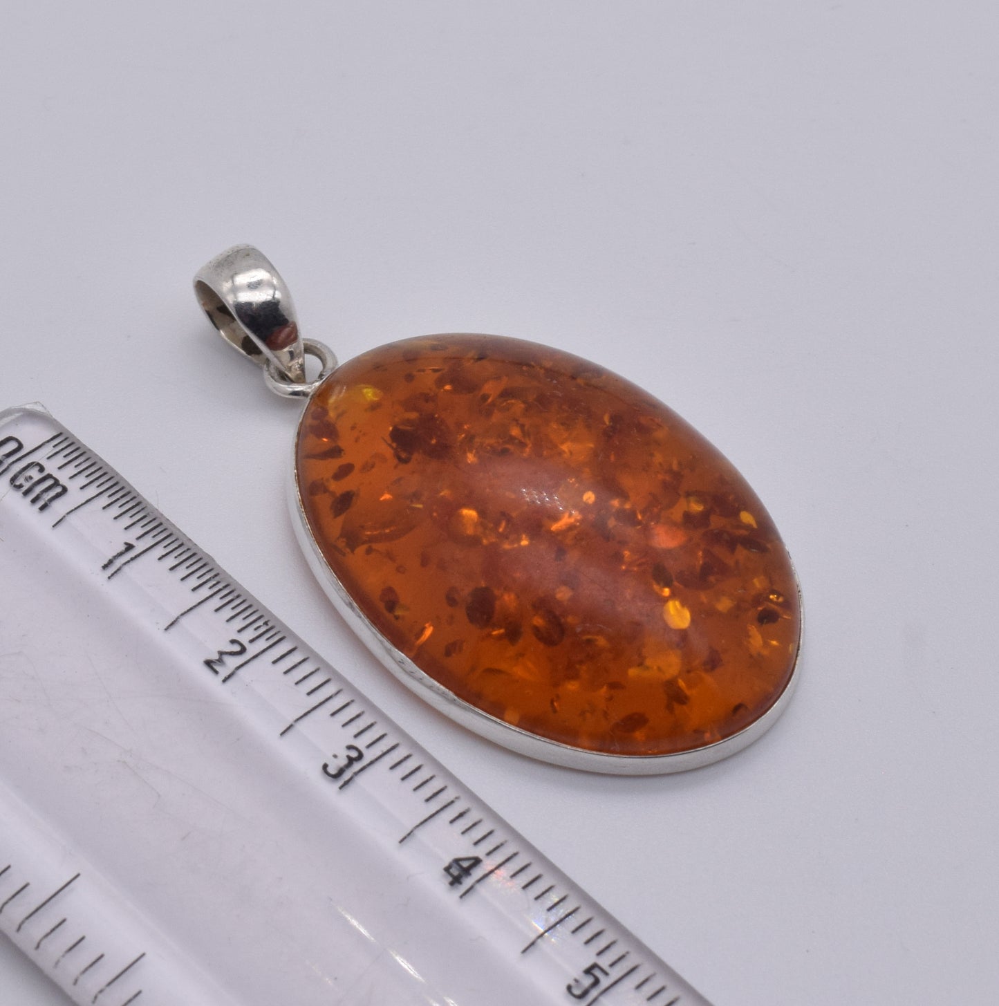925 Solid Sterling Silver Lab Yellow Amber Pendant-1.8 Inch