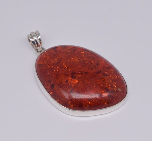 925 Solid Sterling Silver Lab Yellow Amber Pendant-2.5 Inch