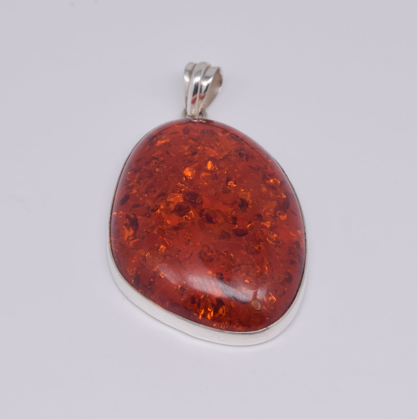 925 Solid Sterling Silver Lab Yellow Amber Pendant-2.5 Inch