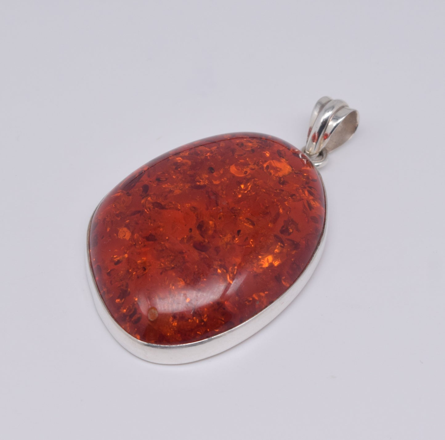 925 Solid Sterling Silver Lab Yellow Amber Pendant-2.5 Inch