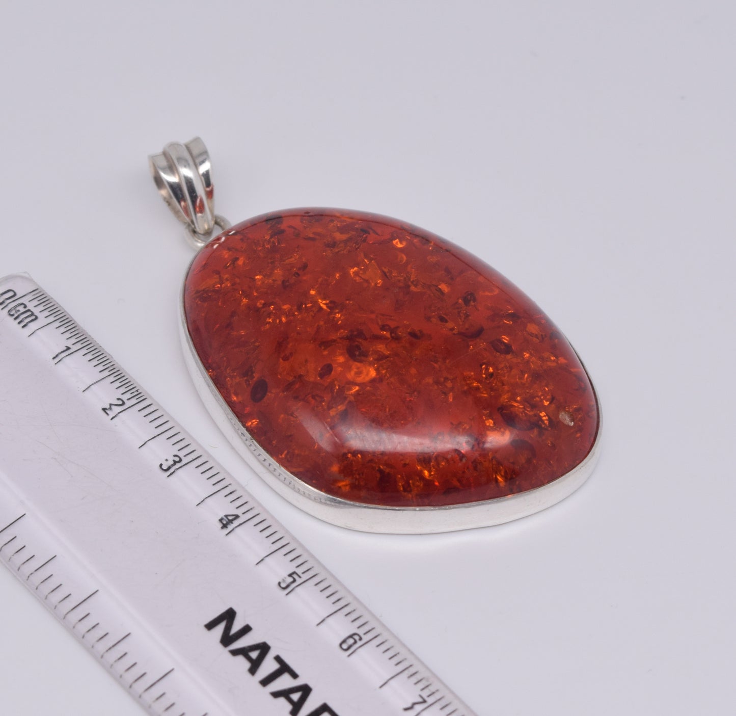 925 Solid Sterling Silver Lab Yellow Amber Pendant-2.5 Inch