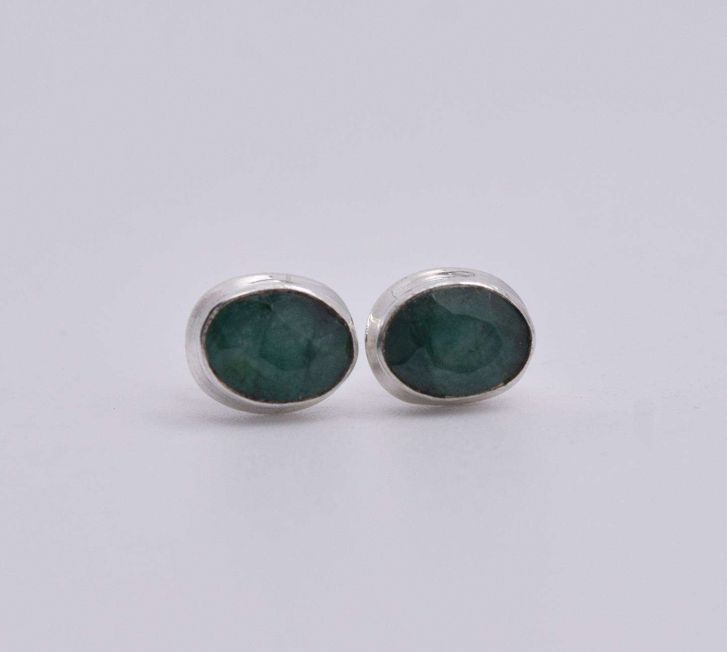 925 Solid Sterling Silver Faceted Simulated Emerald Stud Earring