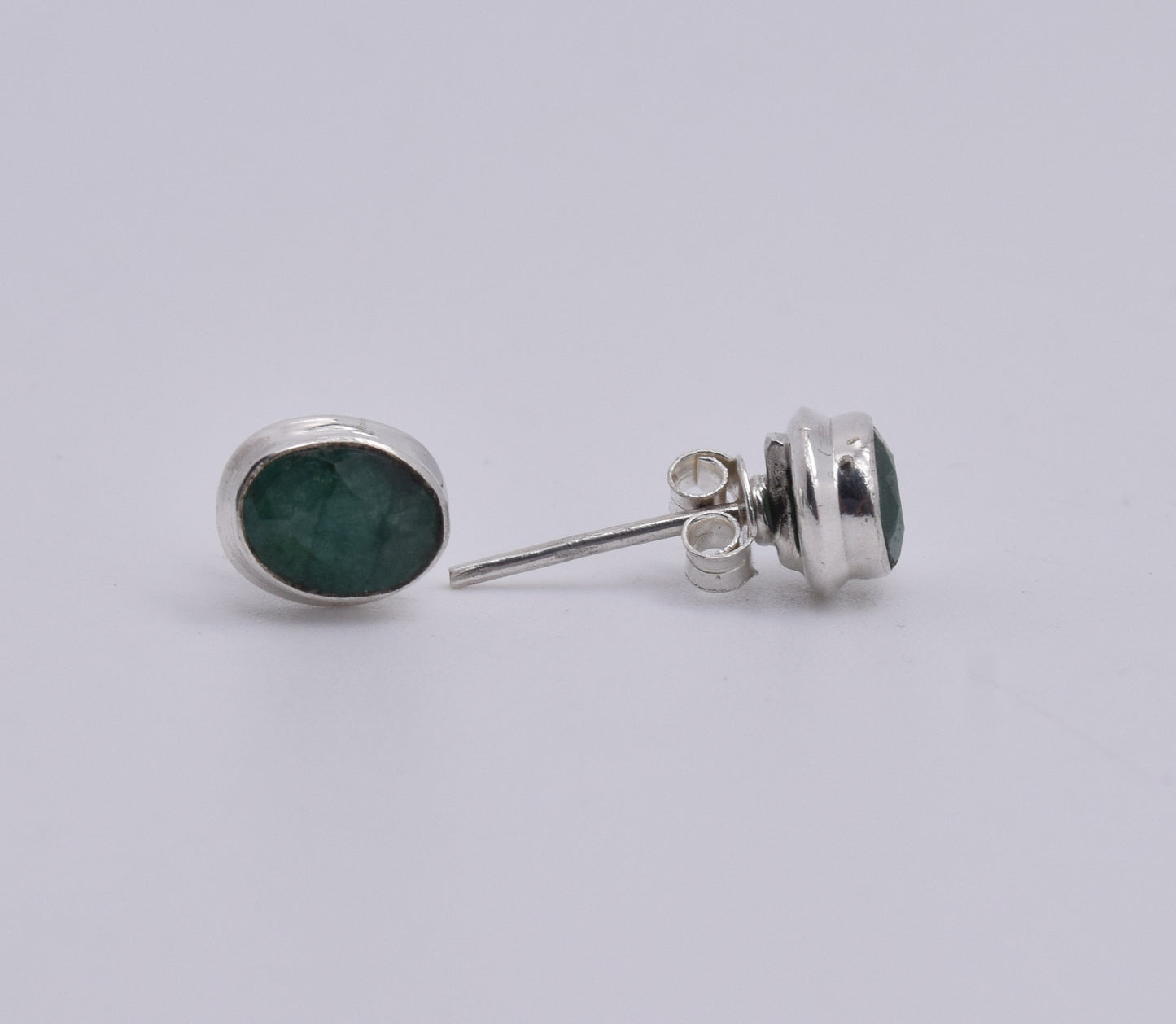 925 Solid Sterling Silver Faceted Simulated Emerald Stud Earring