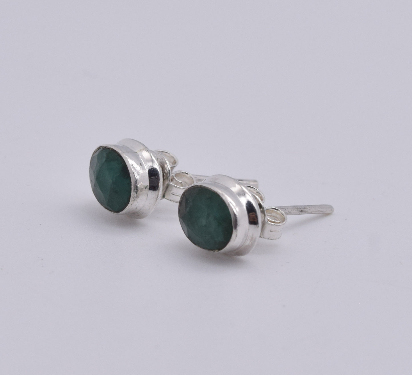 925 Solid Sterling Silver Faceted Simulated Emerald Stud Earring