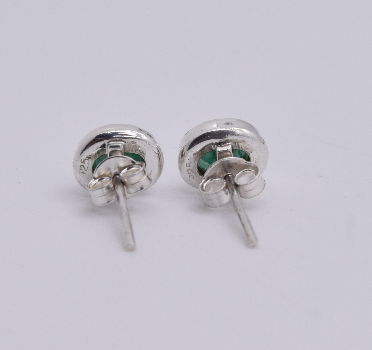 925 Solid Sterling Silver Faceted Simulated Emerald Stud Earring