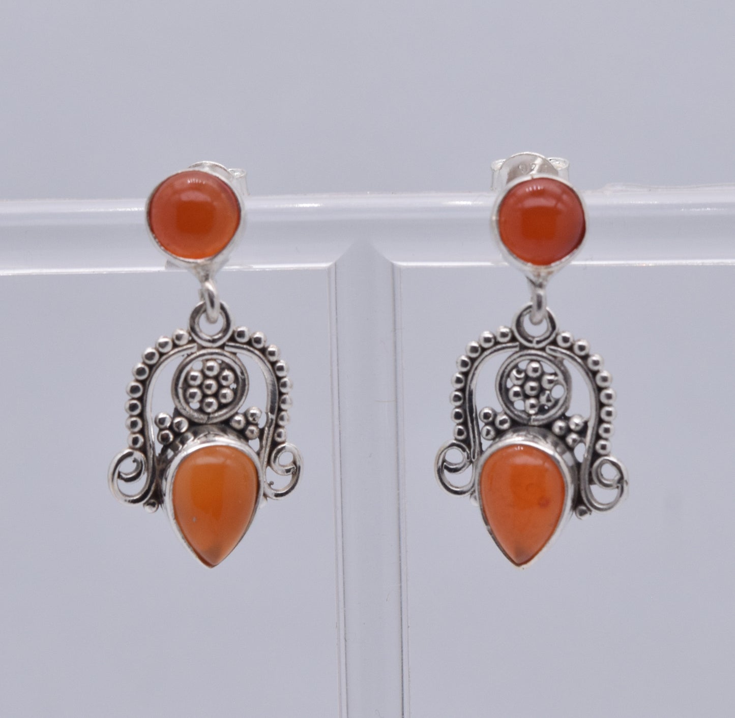 925 Solid Sterling Silver Red Carnelian Stud Earring-1.5 Inch