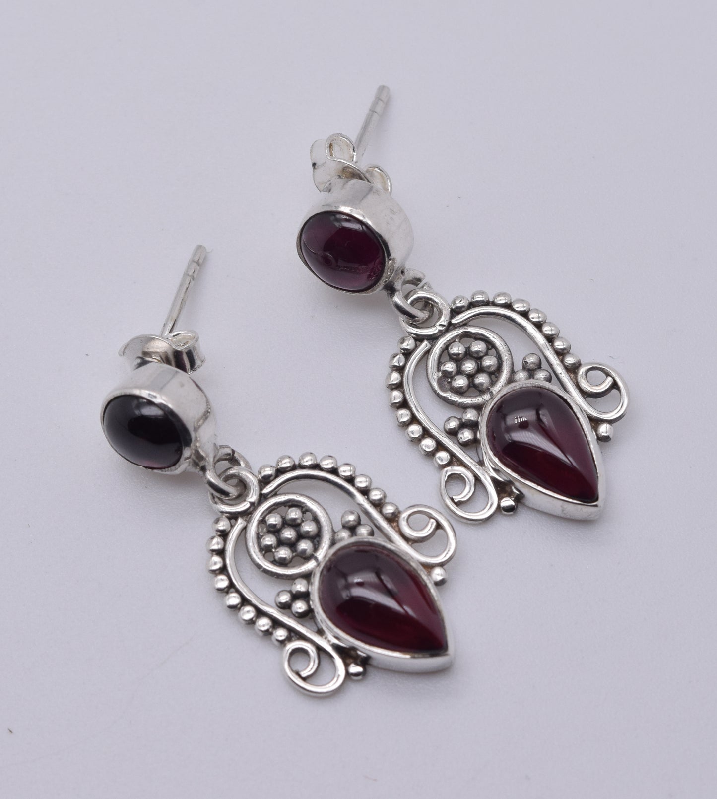 925 Solid Sterling Silver Red Garnet Stud Earring-1.5 Inch