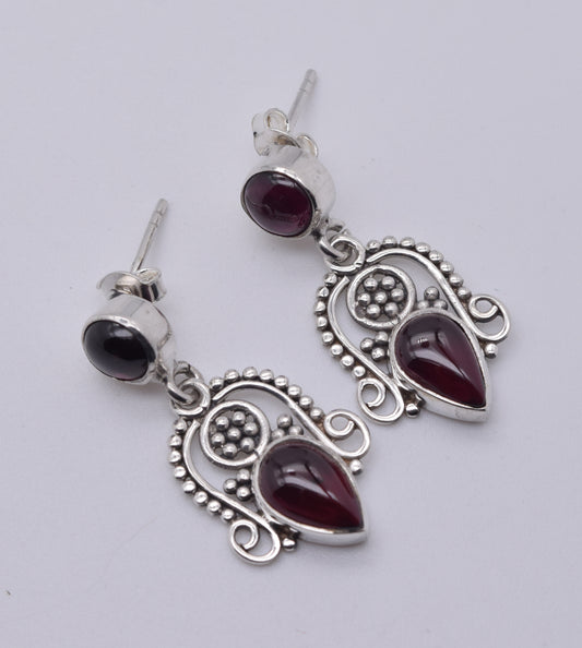 925 Solid Sterling Silver Red Garnet Stud Earring-1.5 Inch
