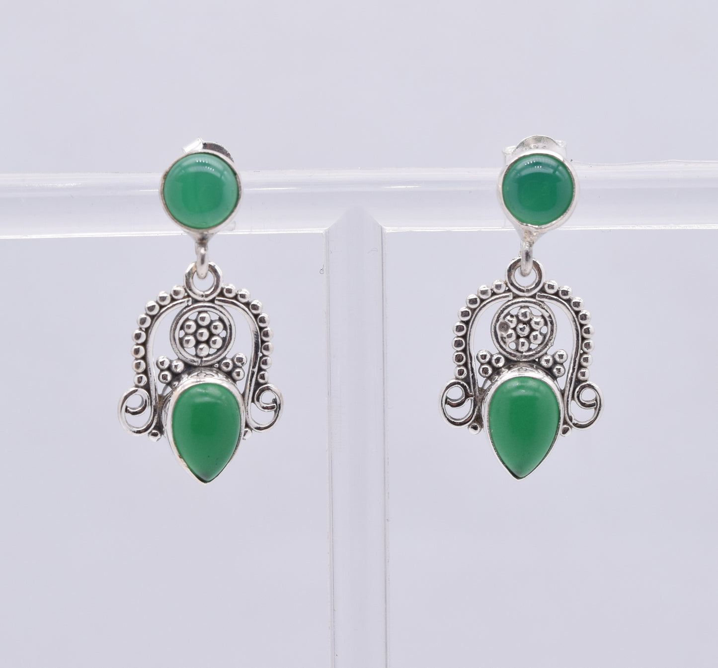 925 Solid Sterling Silver Green Onyx Stud Earring-1.5 Inch