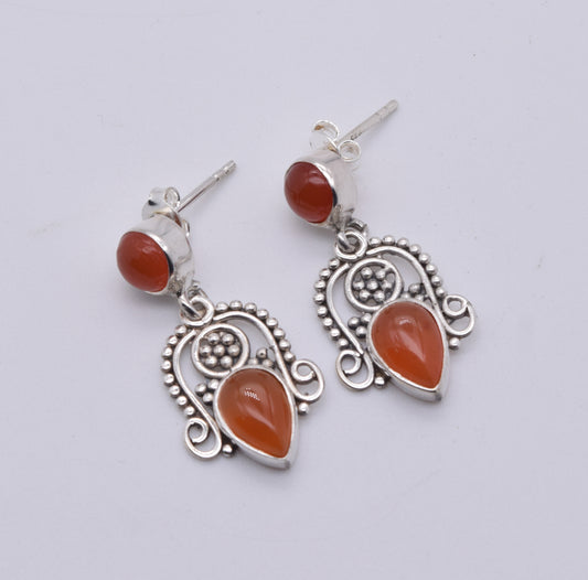 925 Solid Sterling Silver Red Carnelian Stud Earring-1.5 Inch