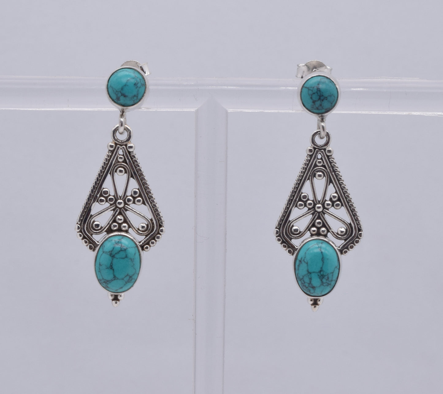 925 Solid Sterling Silver Blue Turquoise Stud Earring-1.7 Inch