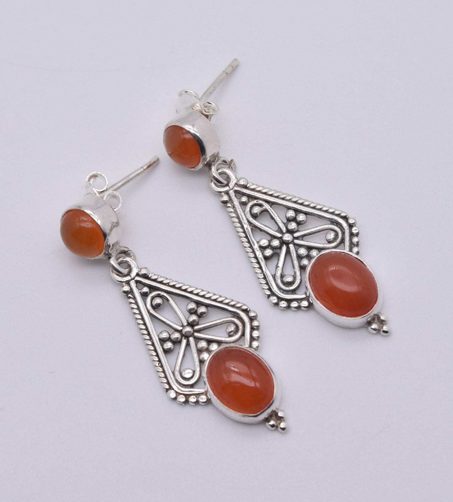 925 Solid Sterling Silver Red Carnelian Stud Earring-1.7 Inch