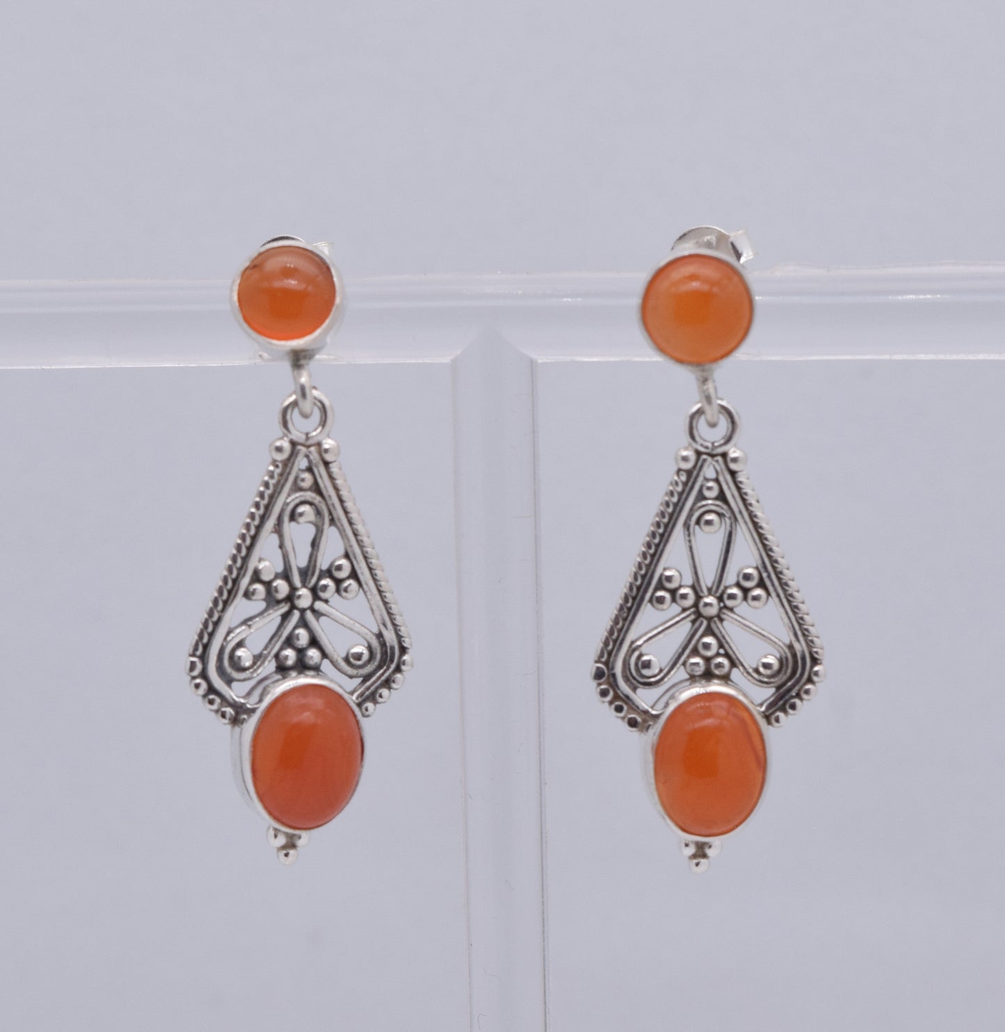 925 Solid Sterling Silver Red Carnelian Stud Earring-1.7 Inch
