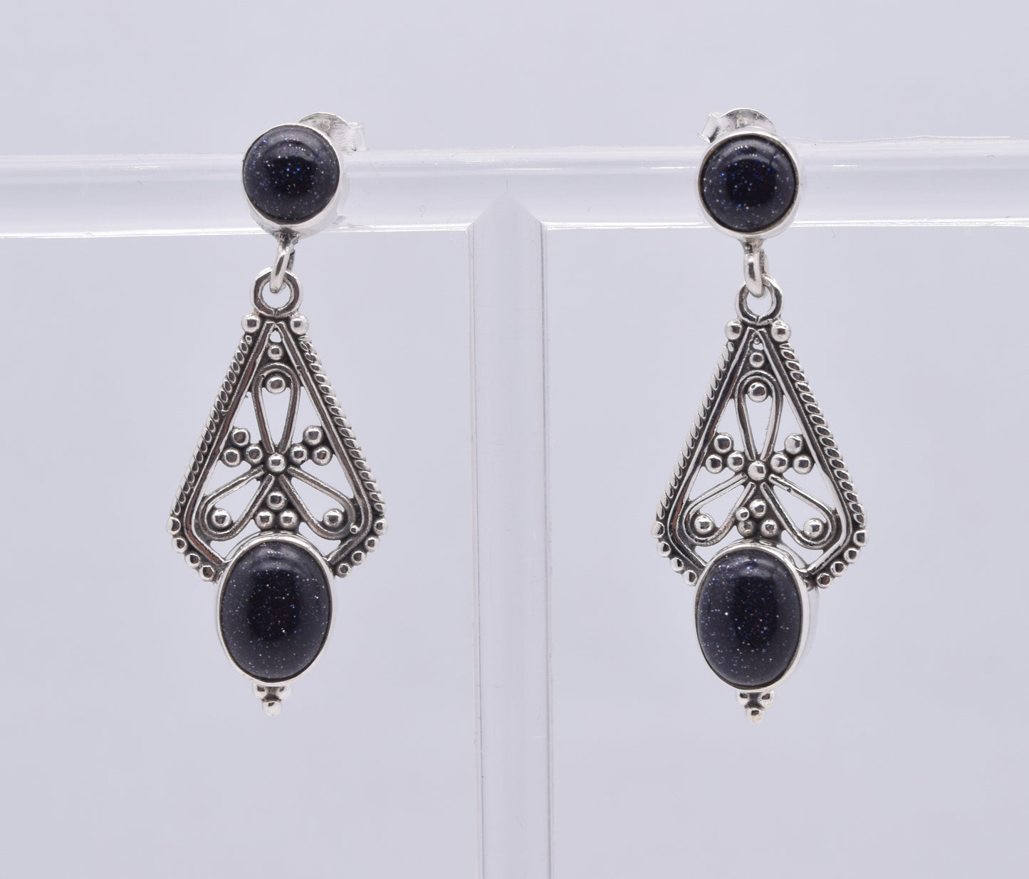 925 Solid Sterling Silver Blue Sunstone Stud Earring-1.7 Inch