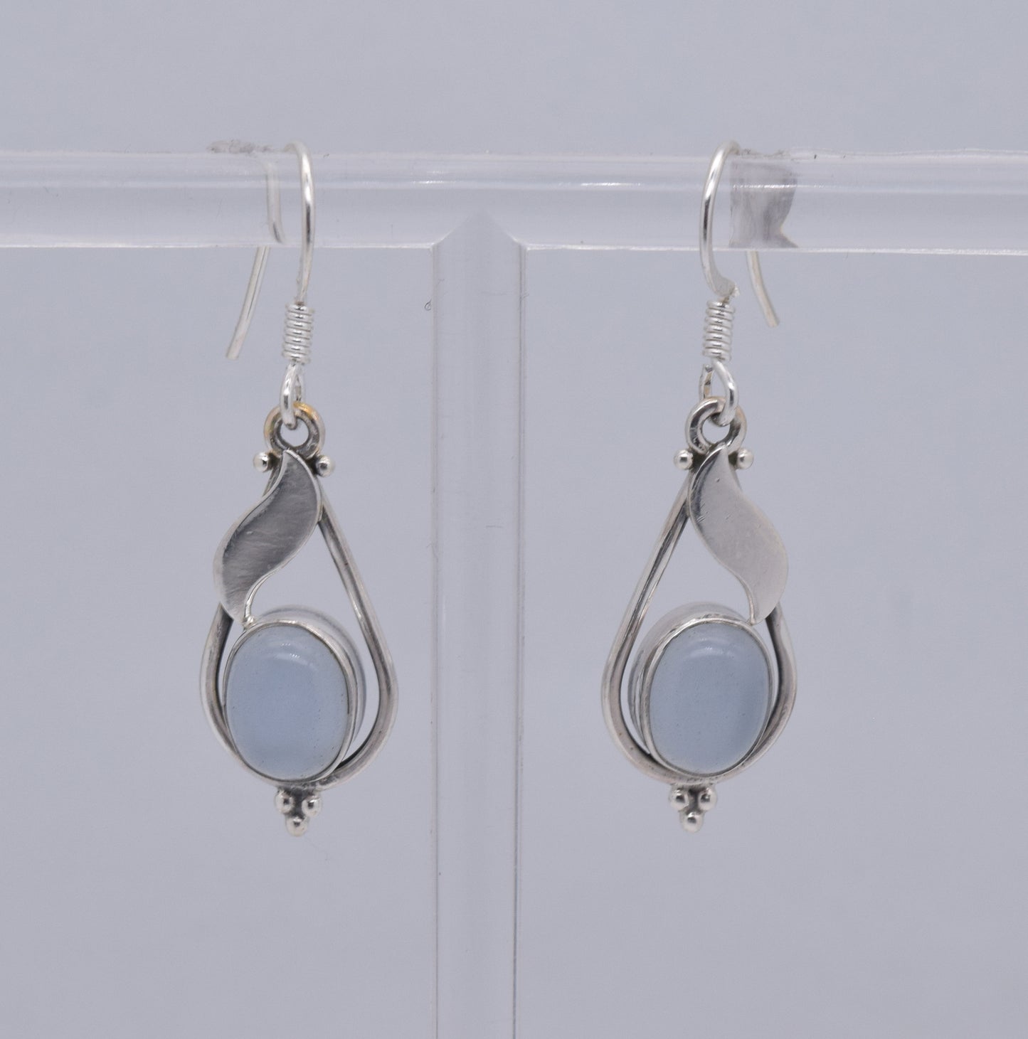925 Solid Sterling Silver Blue Chalcedony Hook Earring-1.5 Inch